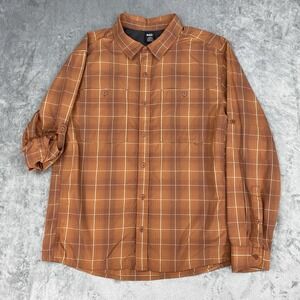 REI Co-Op Shirt Mens L Orange Plaid Sahara Nylon Button Up Vented Fishing Hiking